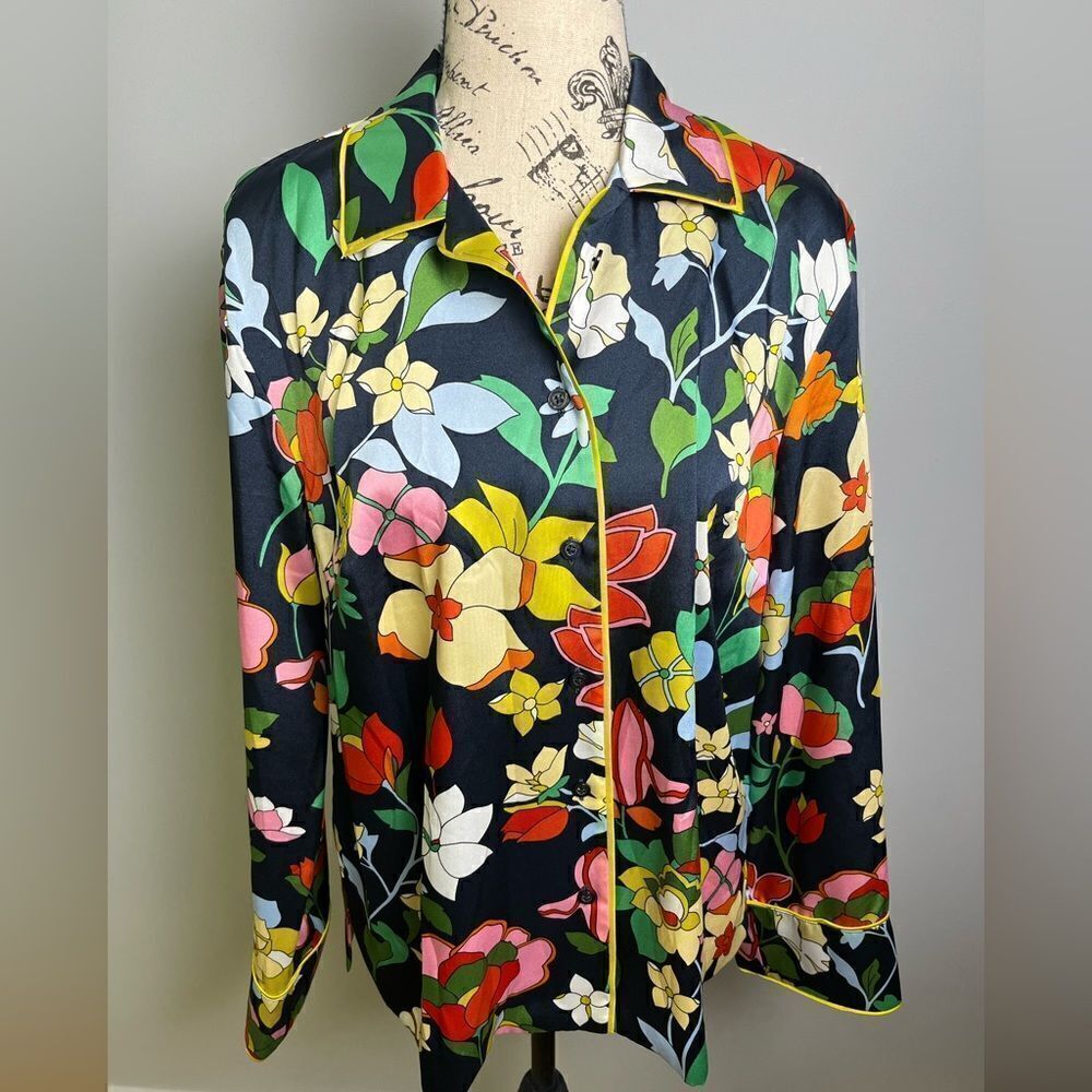 Kate Spade Flower Bed Floral-Print Twill Pajama Shirt NWT Size S